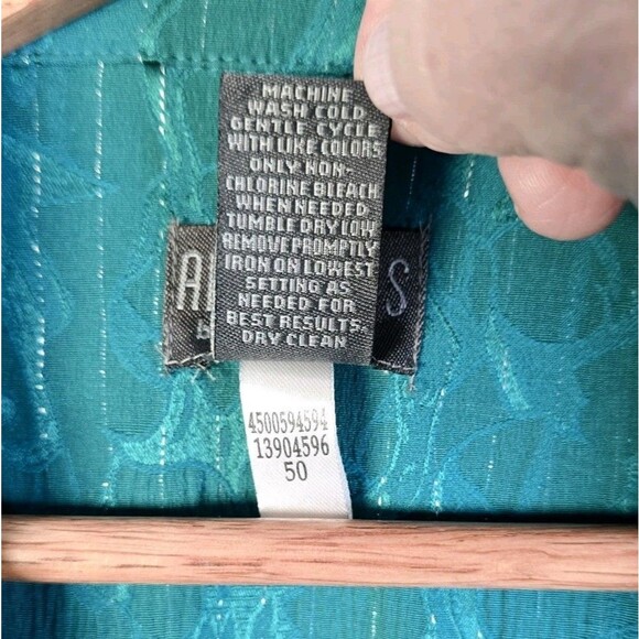 Chicos Additions Teal Textured Button Jacket Size 2 Hip Length Jacquard Workwear - Picture 4 of 16